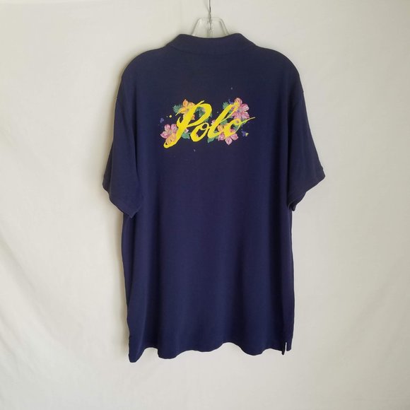 NEW Polo Ralph Lauren Floral Painted Design Polo Shirt Mens Custom Slim Fit XL - Picture 1 of 7